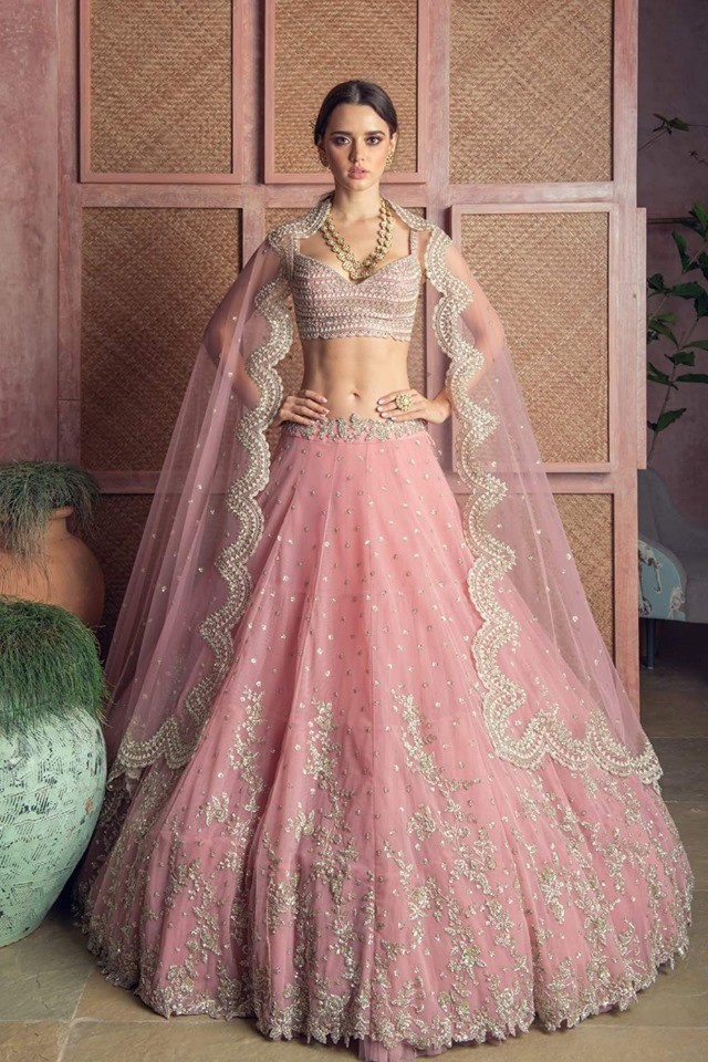 RE - Baby Pink Coloured Sequence Embroidery Work Designer Lehenga Choli-thephaco.com.vn